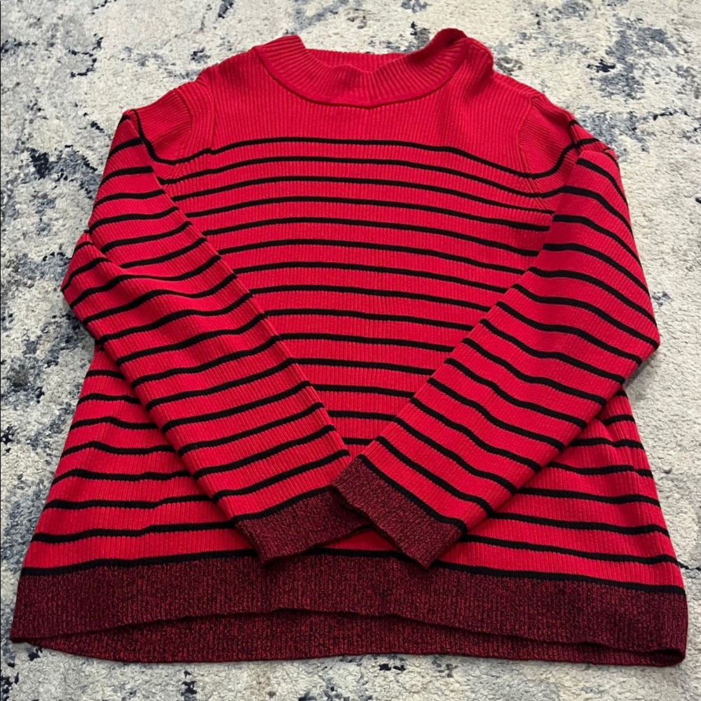 Karen Scott Red and Black Striped Sweater